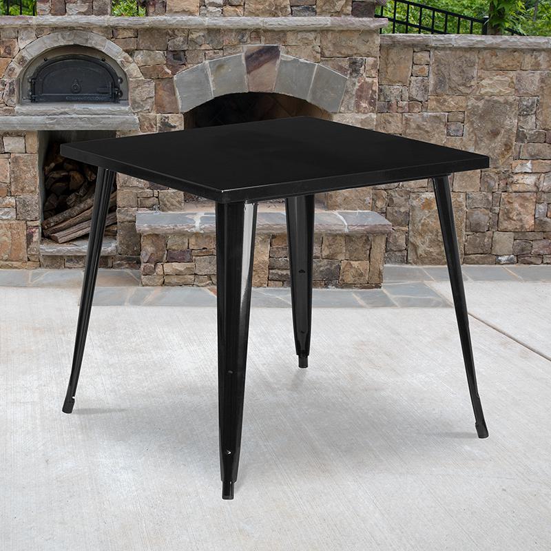 Commercial Grade 31.75" Square Black Metal Indoor-Outdoor Table. Picture 3