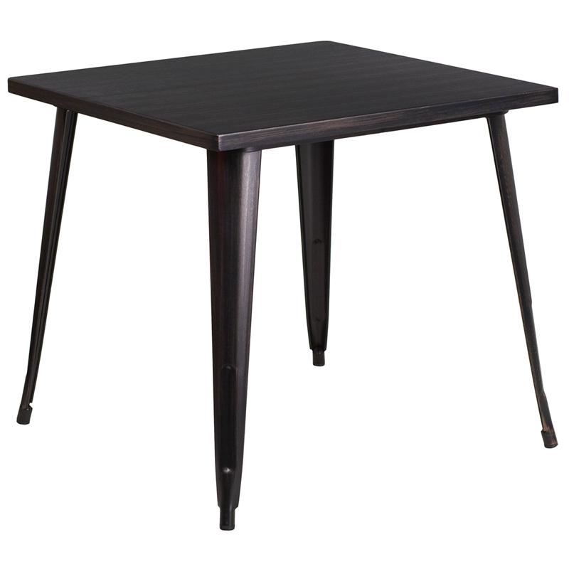 Commercial Grade 31.75" Square Black-Antique Gold Metal Indoor-Outdoor Table. The main picture.