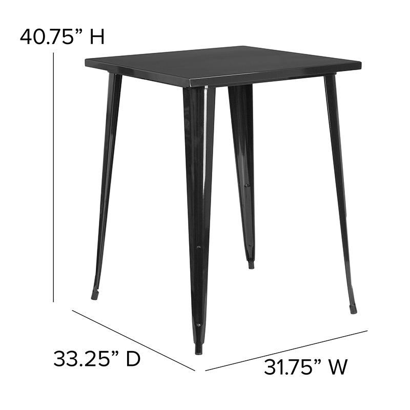Commercial Grade 31.5" Square Black Metal Indoor-Outdoor Bar Height Table. Picture 6