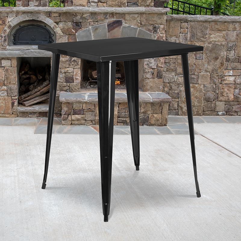 Commercial Grade 31.5" Square Black Metal Indoor-Outdoor Bar Height Table. Picture 1