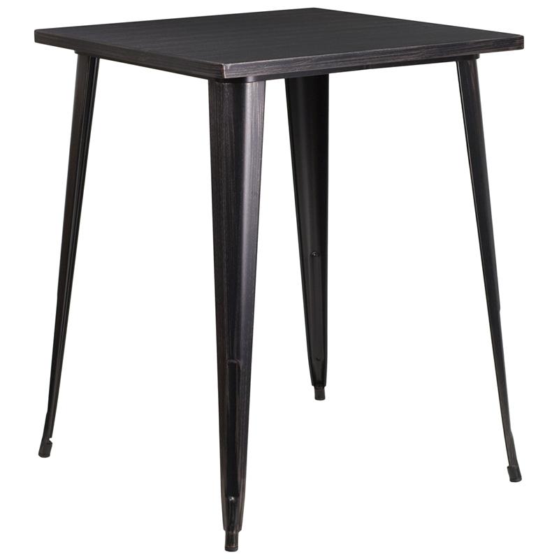 Commercial Grade 31.5" Square Black-Antique Gold Metal Indoor-Outdoor Bar Height Table. Picture 1