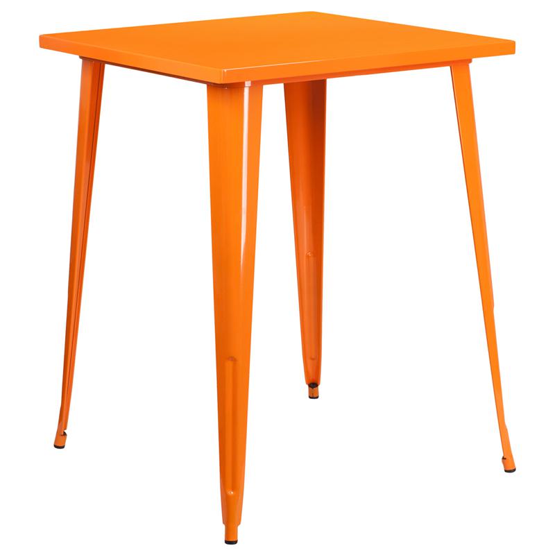 Commercial Grade 31.5" Square Orange Metal Indoor-Outdoor Bar Height Table. Picture 2