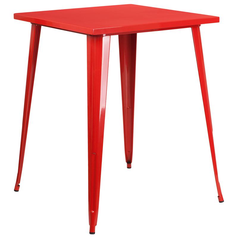 Commercial Grade 31.5" Square Red Metal Indoor-Outdoor Bar Height Table. Picture 1