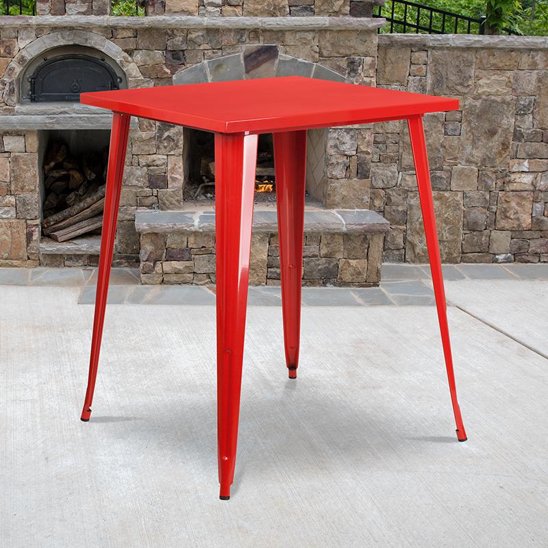 Commercial Grade 31.5" Square Red Metal Indoor-Outdoor Bar Height Table. Picture 2