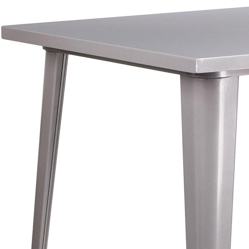 Commercial Grade 31.5" Square Silver Metal Indoor-Outdoor Bar Height Table. Picture 7