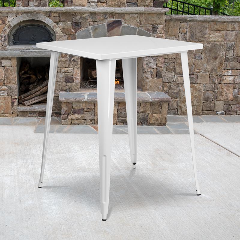 Commercial Grade 31.5" Square White Metal Indoor-Outdoor Bar Height Table. Picture 1