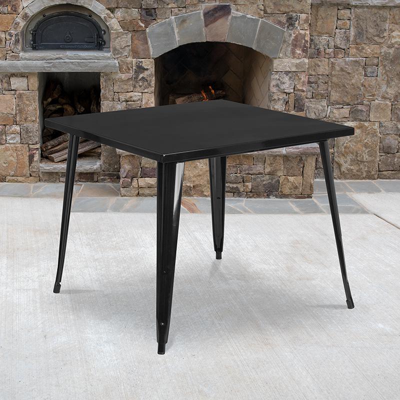 Commercial Grade 35.5" Square Black Metal Indoor-Outdoor Table. Picture 1