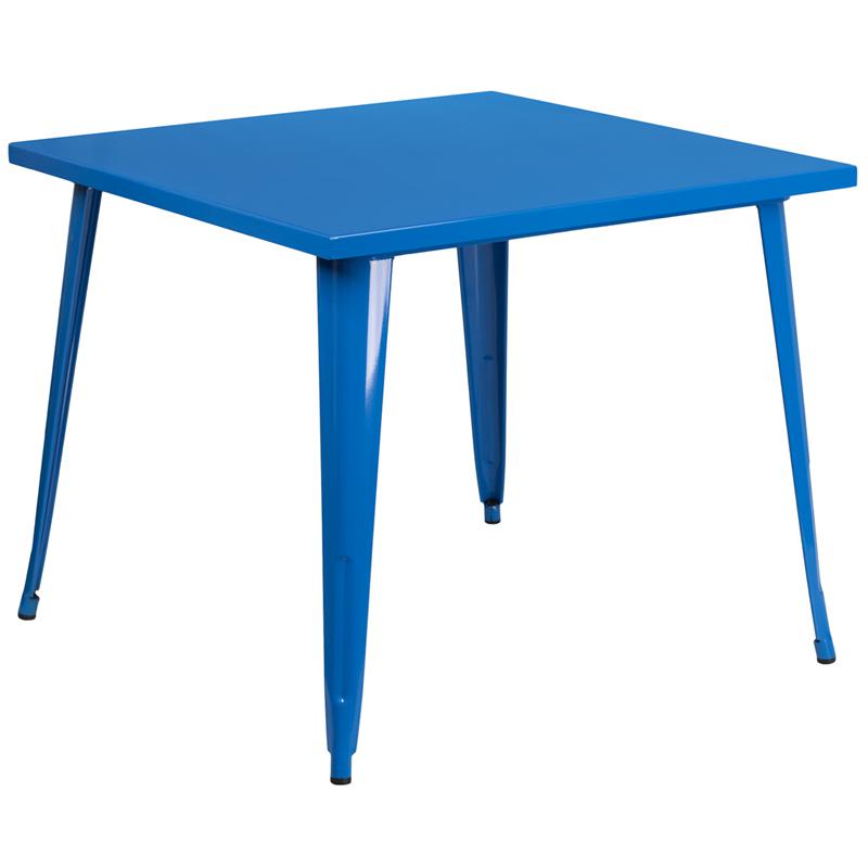 Commercial Grade 35.5" Square Blue Metal Indoor-Outdoor Table. Picture 2