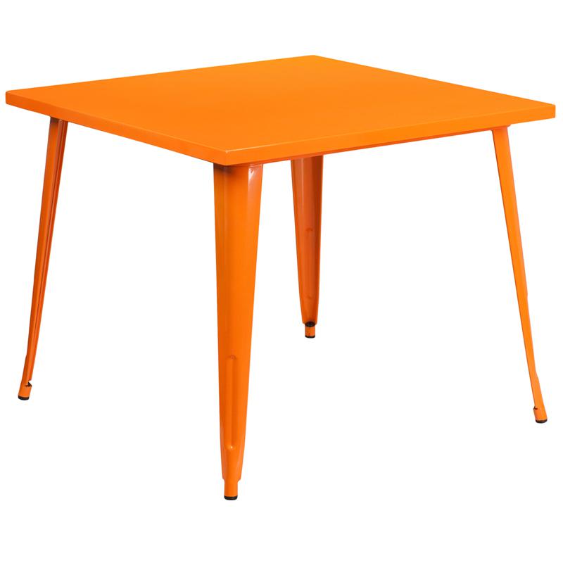 Commercial Grade 35.5" Square Orange Metal Indoor-Outdoor Table. Picture 2