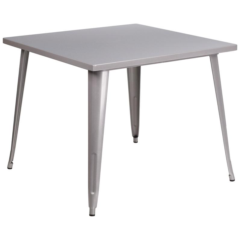 Commercial Grade 35.5" Square Silver Metal Indoor-Outdoor Table. Picture 2