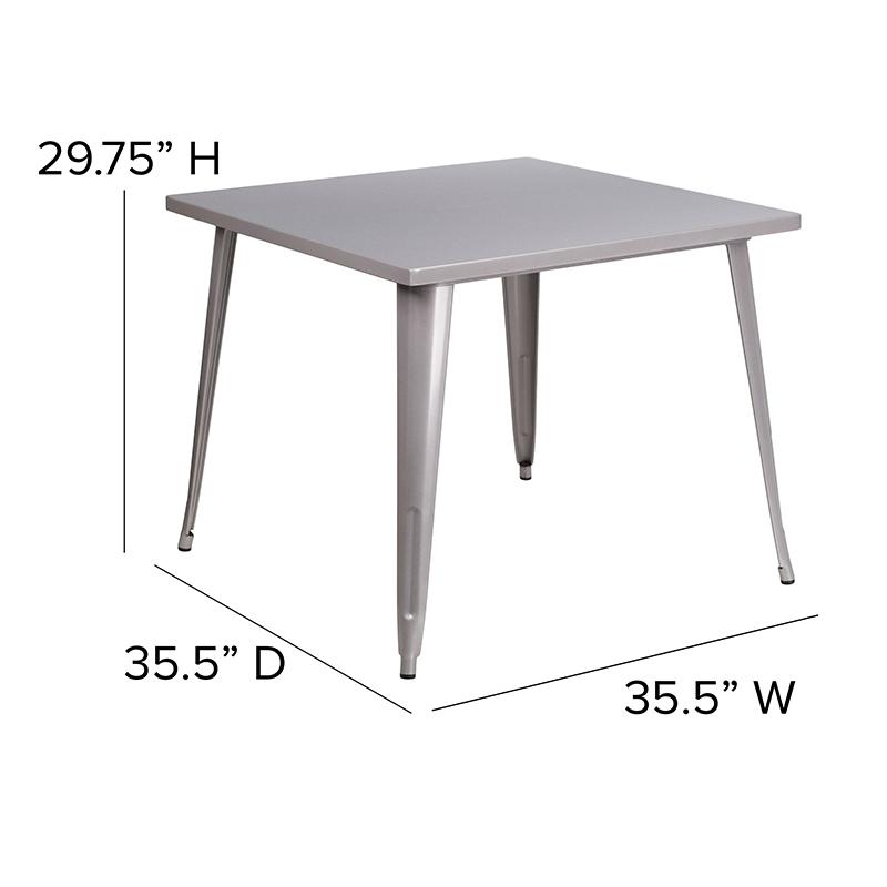 Commercial Grade 35.5" Square Silver Metal Indoor-Outdoor Table. Picture 6