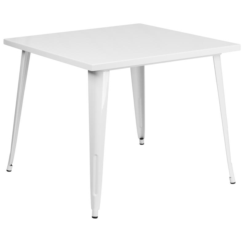 Commercial Grade 35.5" Square White Metal Indoor-Outdoor Table. Picture 1