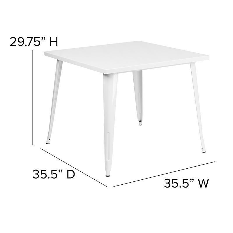 Commercial Grade 35.5" Square White Metal Indoor-Outdoor Table. Picture 2