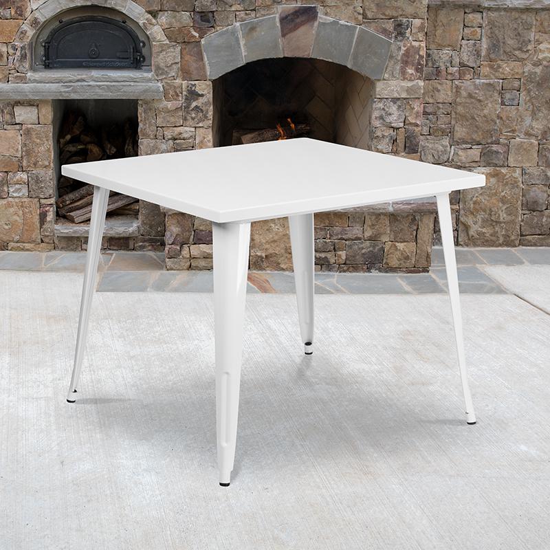 Commercial Grade 35.5" Square White Metal Indoor-Outdoor Table. Picture 1