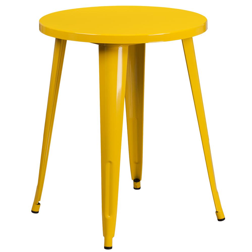 Commercial Grade 24" Round Yellow Metal Indoor-Outdoor Table. Picture 1