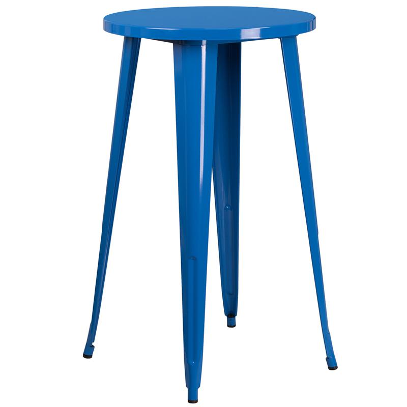 24'' Round Blue Metal Indoor-Outdoor Bar Height Table. Picture 1