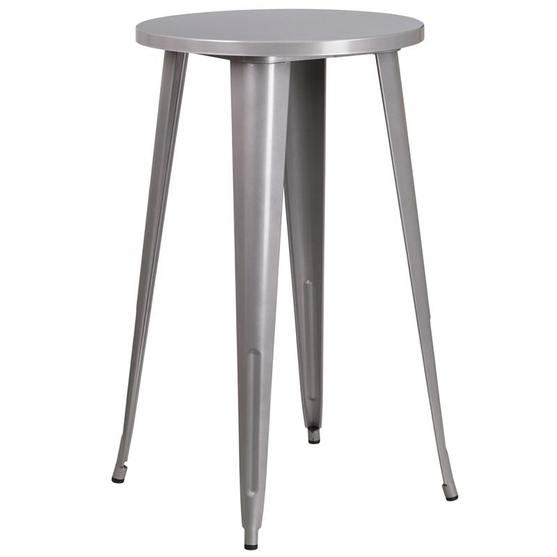 Commercial Grade 24" Round Silver Metal Indoor-Outdoor Bar Height Table. Picture 1