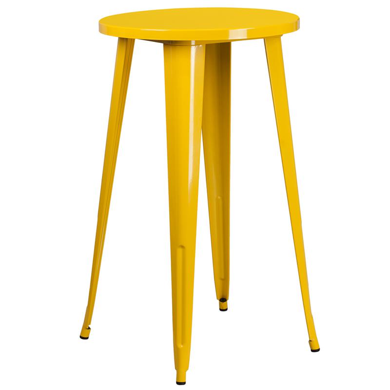 Commercial Grade 24" Round Yellow Metal Indoor-Outdoor Bar Height Table. Picture 1