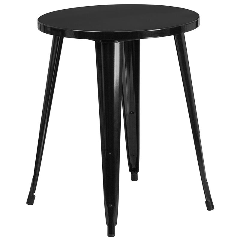 Commercial Grade 24" Round Black Metal Indoor-Outdoor Table Set with 2 Cafe Chairs. Picture 2