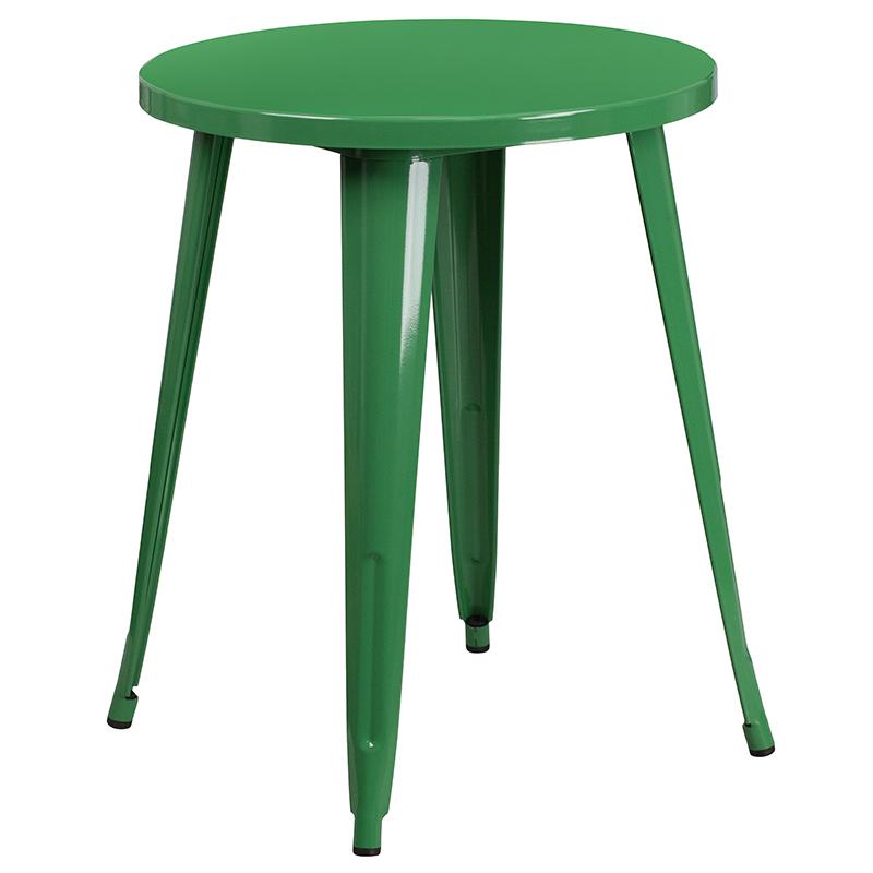 Commercial Grade 24" Round Green Metal Indoor-Outdoor Table Set with 4 Cafe Chairs. Picture 2