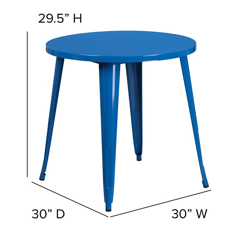 Commercial Grade 30" Round Blue Metal Indoor-Outdoor Table. Picture 2
