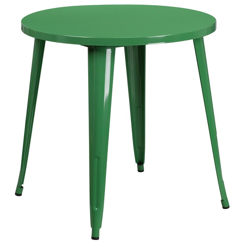 Commercial Grade 30" Round Green Metal Indoor-Outdoor Table. Picture 1