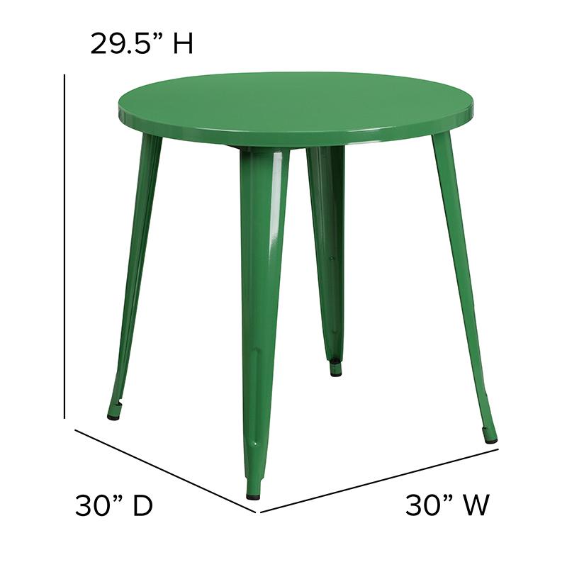 Commercial Grade 30" Round Green Metal Indoor-Outdoor Table. Picture 3