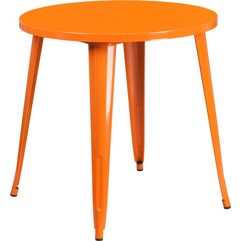 Commercial Grade 30" Round Orange Metal Indoor-Outdoor Table. Picture 1
