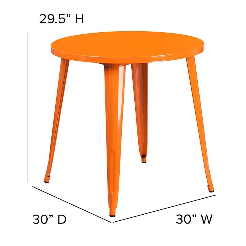 Commercial Grade 30" Round Orange Metal Indoor-Outdoor Table. Picture 3