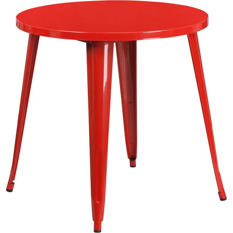 Commercial Grade 30" Round Red Metal Indoor-Outdoor Table. Picture 1