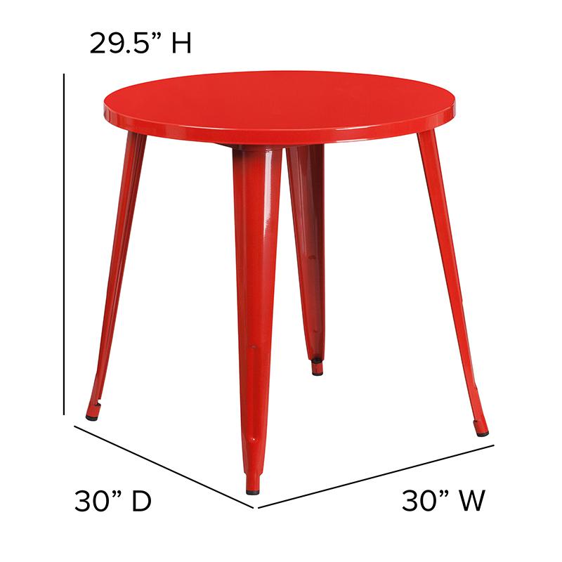Commercial Grade 30" Round Red Metal Indoor-Outdoor Table. Picture 3