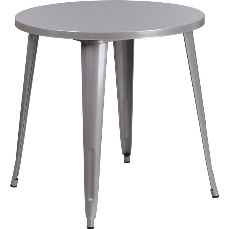 Commercial Grade 30" Round Silver Metal Indoor-Outdoor Table. Picture 1