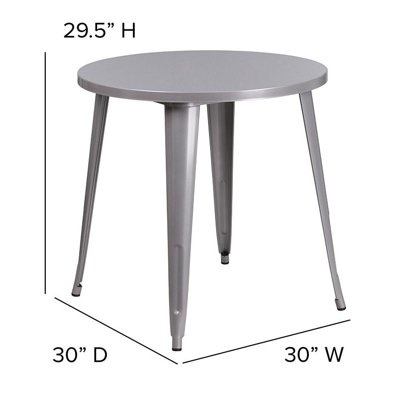 Commercial Grade 30" Round Silver Metal Indoor-Outdoor Table. Picture 3