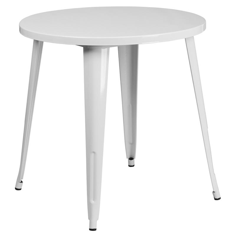 Commercial Grade 30" Round White Metal Indoor-Outdoor Table. Picture 1