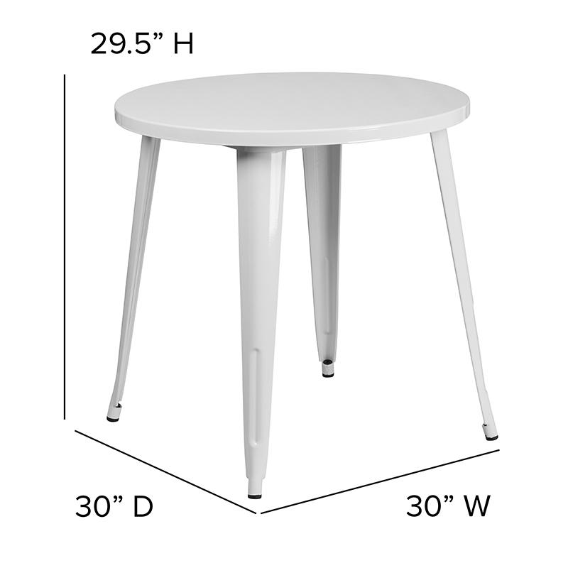 Commercial Grade 30" Round White Metal Indoor-Outdoor Table. Picture 2