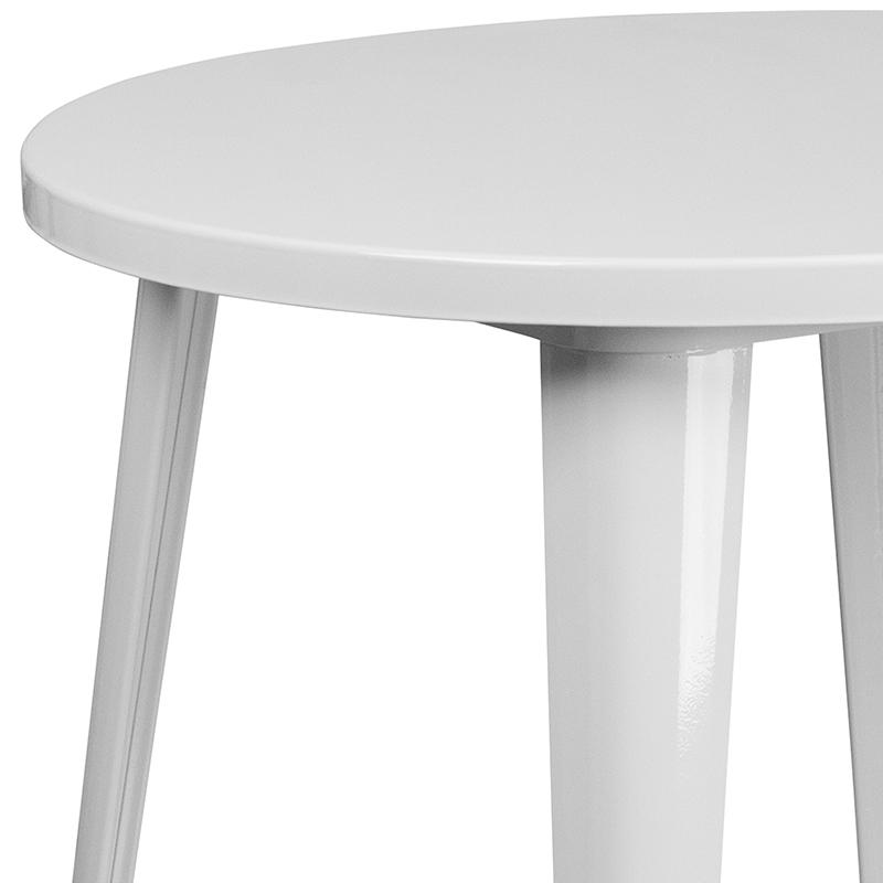 Commercial Grade 30" Round White Metal Indoor-Outdoor Table. Picture 5