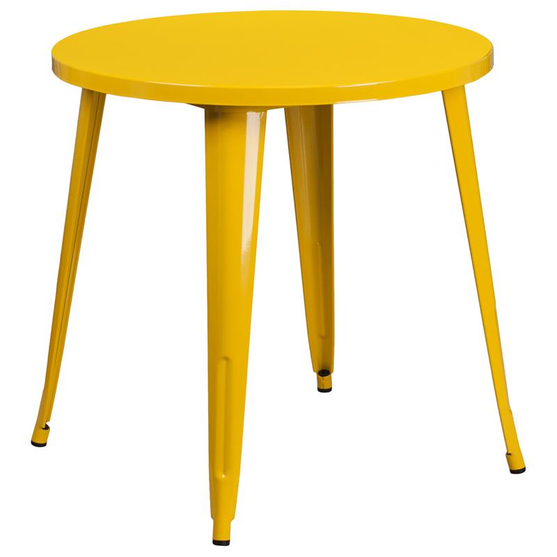Commercial Grade 30" Round Yellow Metal Indoor-Outdoor Table. The main picture.