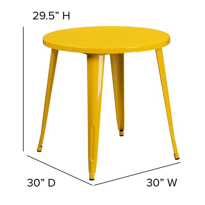 Commercial Grade 30" Round Yellow Metal Indoor-Outdoor Table. Picture 4