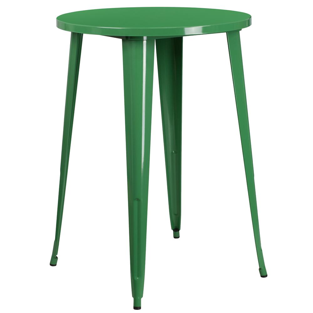 Commercial Grade 30" Round Green Metal Indoor-Outdoor Bar Height Table. Picture 1