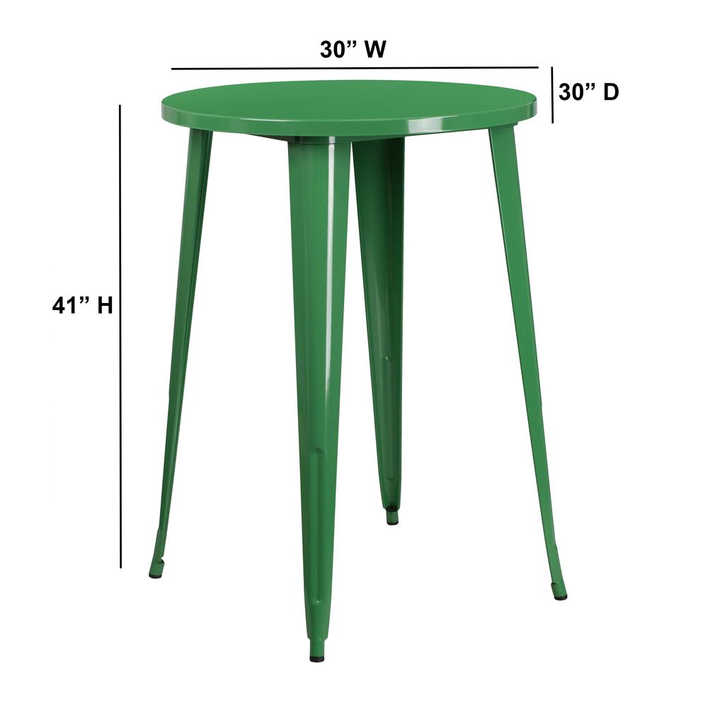 Commercial Grade 30" Round Green Metal Indoor-Outdoor Bar Height Table. Picture 2