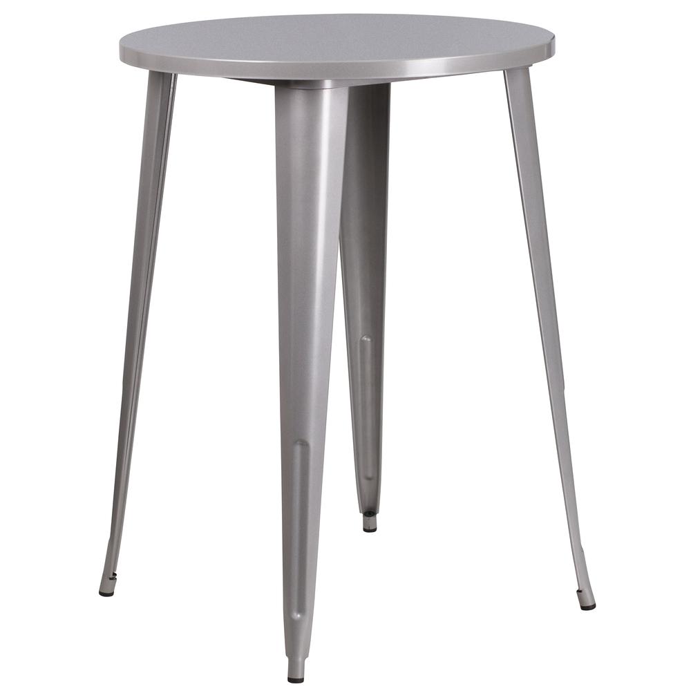 Commercial Grade 30" Round Silver Metal Indoor-Outdoor Bar Height Table. Picture 1