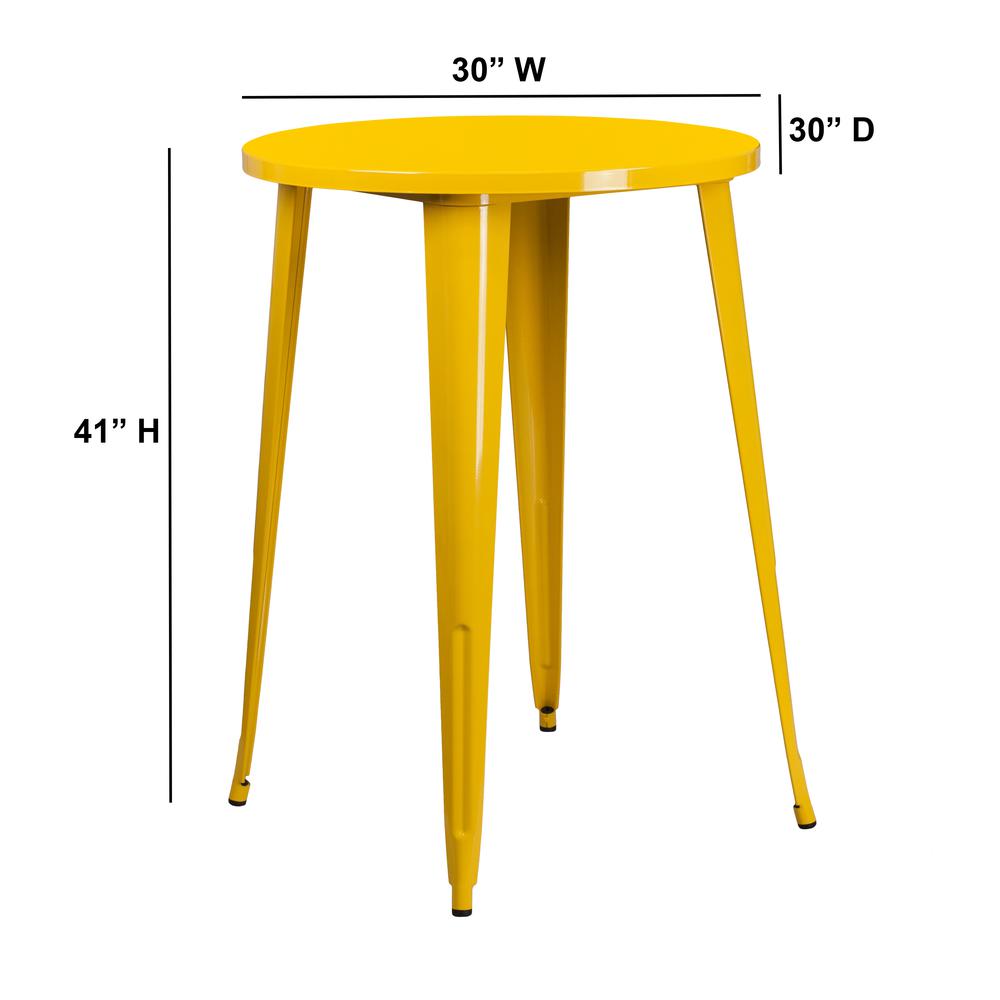 Commercial Grade 30" Round Yellow Metal Indoor-Outdoor Bar Height Table. Picture 2