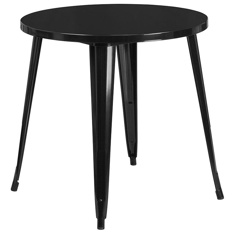 Commercial Grade 30" Round Black Metal Indoor-Outdoor Table Set with 2 Cafe Chairs. Picture 2
