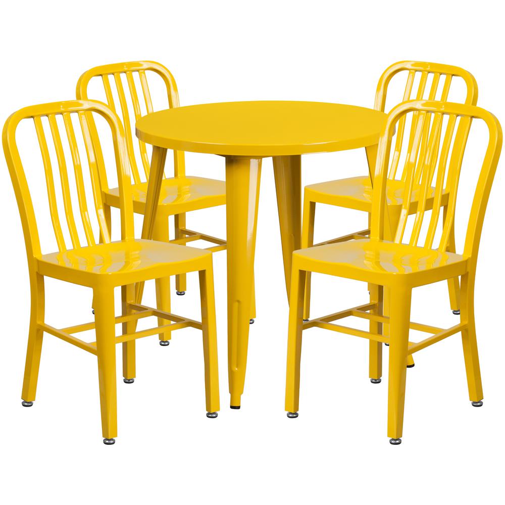 30'' Round Yellow Metal Indoor-Outdoor Table Set with 4 ...