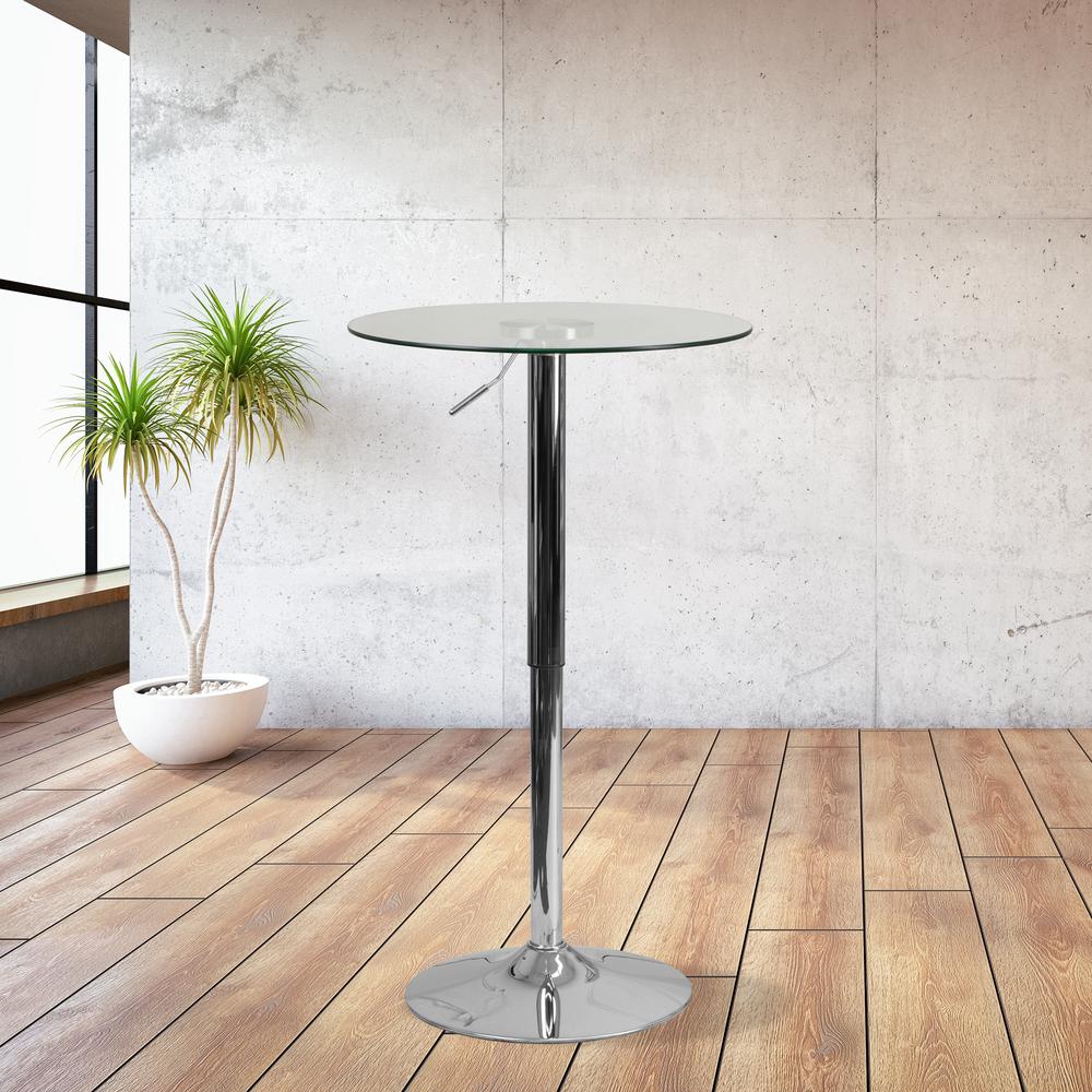 23.5'' Round Adjustable Height Glass Table (Adjustable Range 33.5'' - 41''). Picture 3