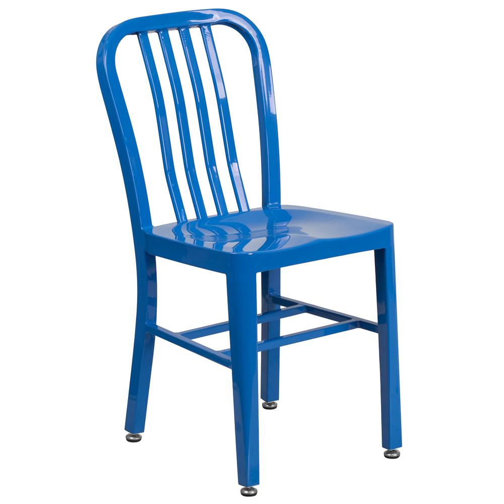 Commercial Grade Blue Metal Indoor-Outdoor Chair. Picture 1