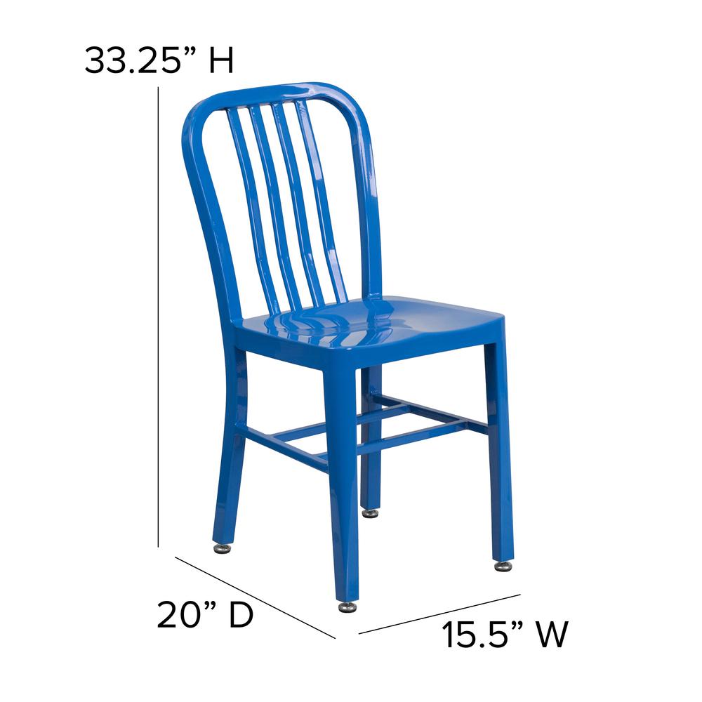 Commercial Grade Blue Metal Indoor-Outdoor Chair. Picture 2