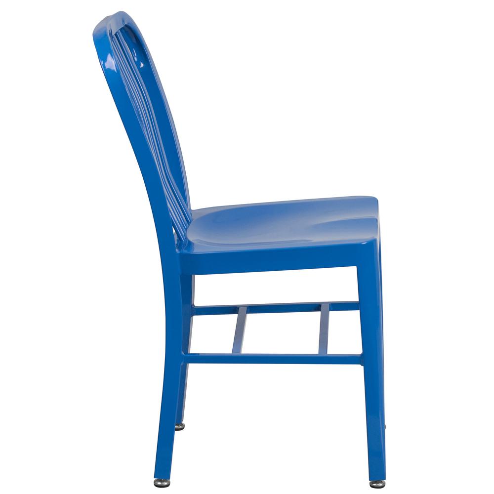 Commercial Grade Blue Metal Indoor-Outdoor Chair. Picture 3