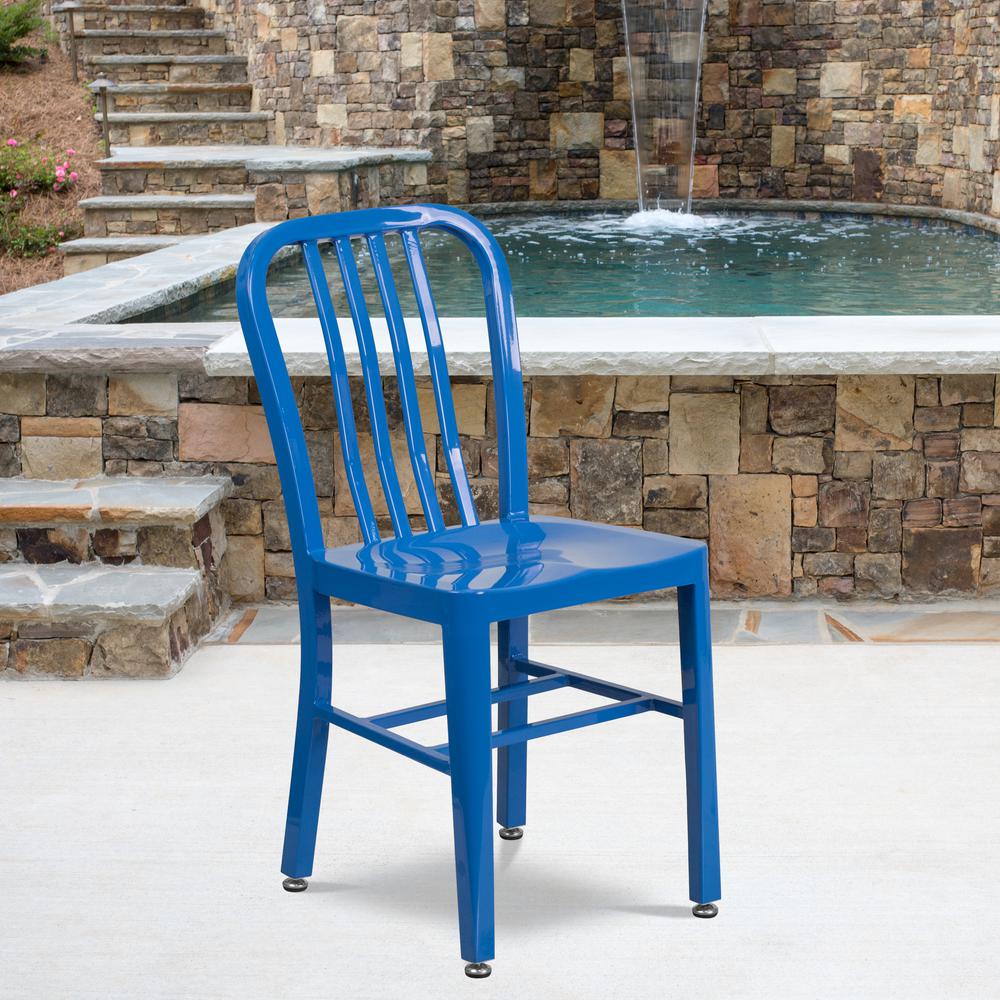 Commercial Grade Blue Metal Indoor-Outdoor Chair. Picture 8