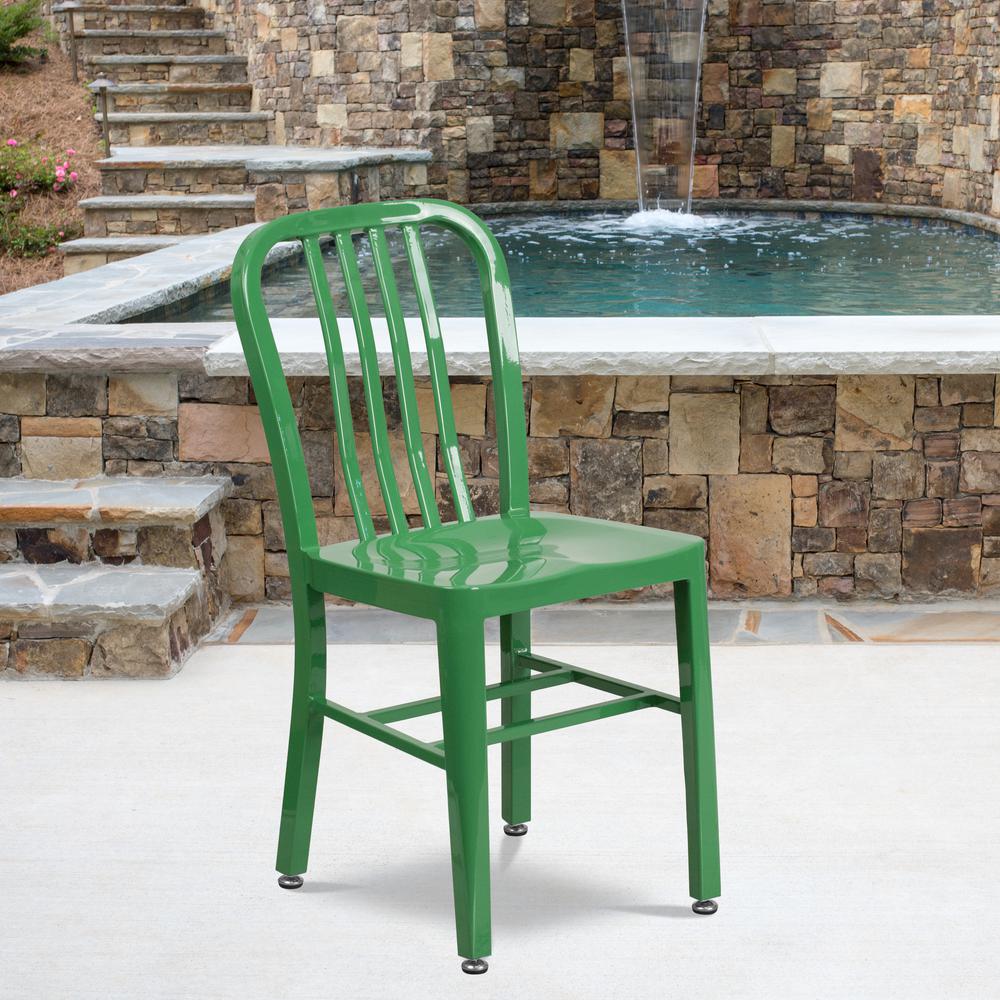 Commercial Grade Green Metal Indoor-Outdoor Chair. Picture 6